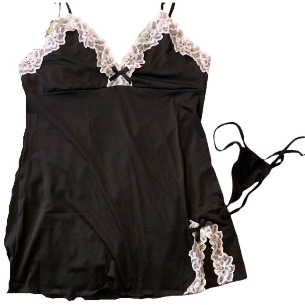 Black Lace Slip Set with Thong V Neck M/L or XL Host Pick - Picture 10 of 10